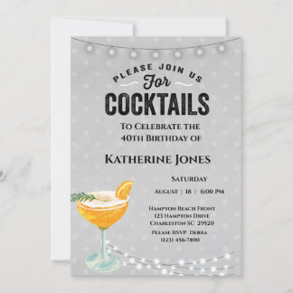 Frauengrau 40. Geburtstags Cocktail-Party Einladung