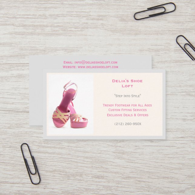 Frauengraue Mode Schuhe Pink High Heels Visitenkarte (Vorderseite/Rückseite Beispiel)