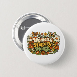Frauenhistorikmonat Retro 70er Jahre Floral Groovy Button