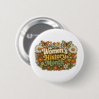 Frauenhistorikmonat Retro 70er Jahre Floral Groovy Button