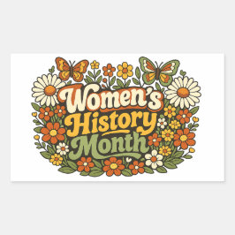 Frauenhistorikmonat Retro 70er Jahre Floral Groovy Rechteckiger Aufkleber