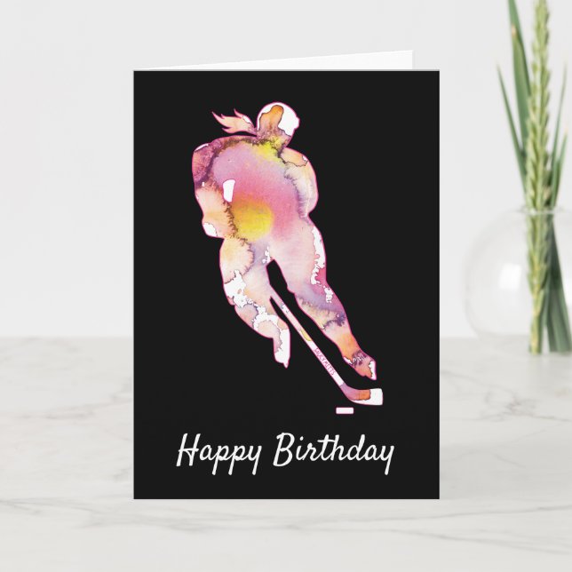 Frauenhockey Birthday Hockey Player Watercolor C Karte (Vorderseite)