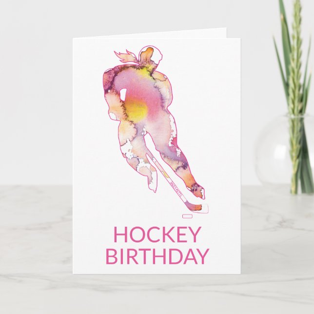 Frauenhockey Birthday Hockey Player Watercolor Karte (Vorderseite)