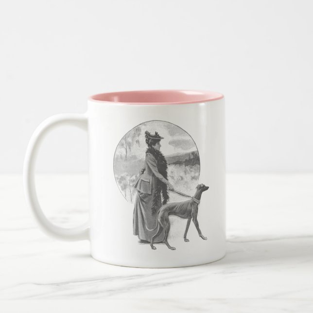 Frauenhund Vintag Zweifarbige Tasse (Links)