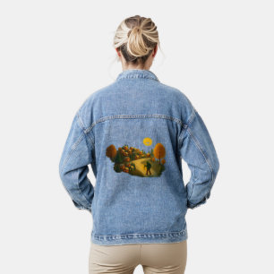 Frauenjacke mit Goldenem Laternen-Dorf A-Jacke Jeansjacke