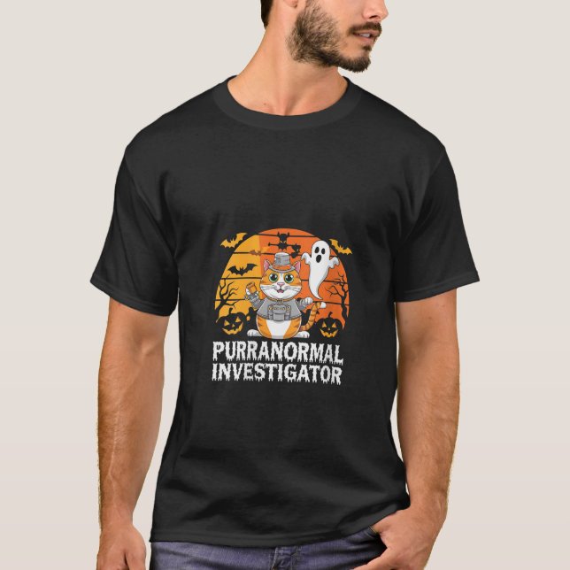 Frauenjagdforscherin Katze Geist Purrano T-Shirt (Vorderseite)