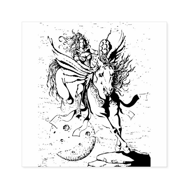 FRAUENKRIEGERIN, PEGASUS FANTASY HERO FLIEGT GUMMISTEMPEL (Prägung)