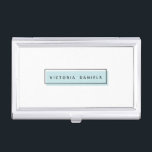 Frauenlogo | Blau | Berufliches Branding Visitenkarten Dose<br><div class="desc">Erleben Sie mit diesem schönen und freundlichen Visitenkartenhalter einen tollen Eindruck. Minimal Design verfügt über ein hellblaues Rechteck mit einem schwarzen geometrischen Rahmen mit Ihrem Namen oder Firmennamen in der Mitte in modernen schwarzen Schrift Dieses Design ist Teil einer "Feminine Branding" Kollektion, passende Buchstaben, Umschläge, Visitenkarte, Aufkleber und vieles mehr...</div>