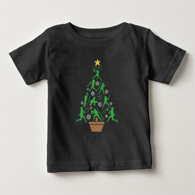 Frauenmädchen Softball Weihnachtsbaum Baby T-shirt (Vorderseite)