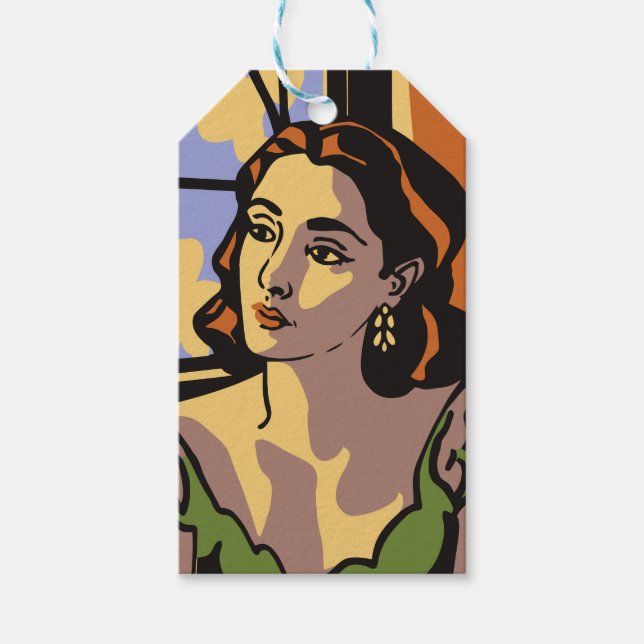 Frauenportrait Pop Art Geschenkanhänger (Vorderseite)