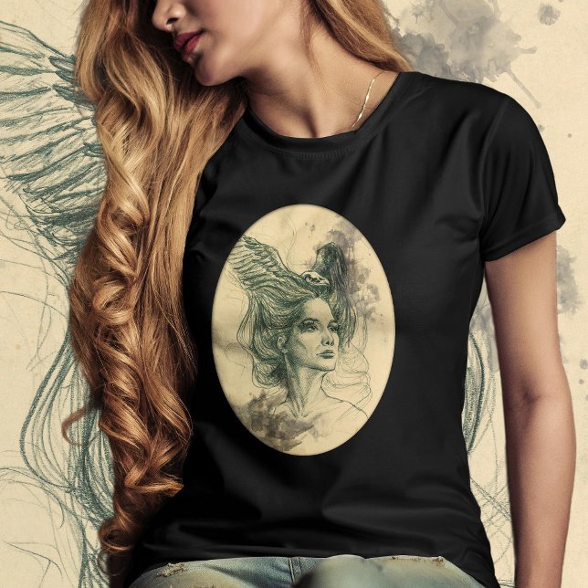Frauenportrait Vogelschädel und Flügel Surreale Ku T-Shirt (Von Creator hochgeladen)
