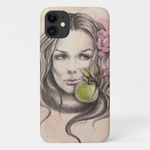 Frauenporträt mit Apfel und Blüte Surrealistische  iPhone 11 Hülle