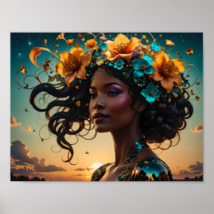 Frauenporträt mit Blume Poster