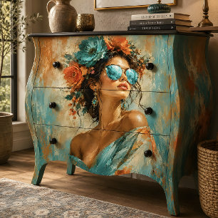 Frauenporträt Türkis Floral Glamour Seidenpapier