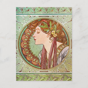 Frauenprofil, Alphonse Mucha Postkarte