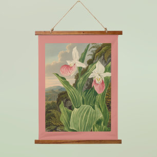 Frauenschuh alte Floral Orchidee Botanik Wandteppich Mit Holzrahmen