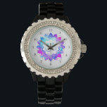 *~* Frauenschwarz Lotus Om New Age Mandala Armbanduhr<br><div class="desc">* Dieses neue Frauen's Crystal Kristall Black Enamel Watch's neue Zeitalter spirituellen Design verfügt über eine starke türkisblaue magenta Farbe lotus Blume mandala Kristall Kristall gerahmte Uhr Gesicht. Die Mandala hat ein Symbol in der Mitte. Fügen Sie etwas Ruhe und Energie in Ihren Tag mit einer Energie-verbessert sehr zen Stil...</div>