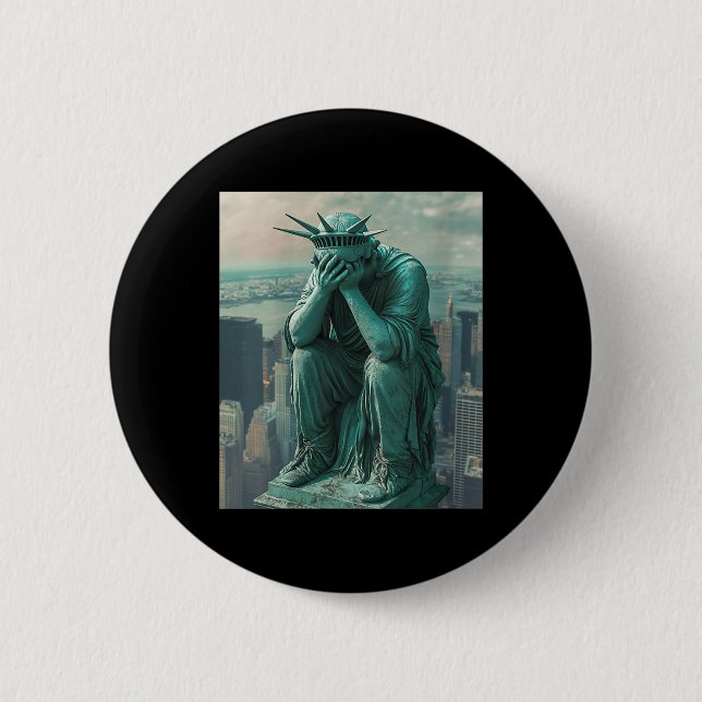 Frauenstatue von Liberty Facepalm V-Hals Button (Vorderseite)