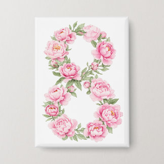 Frauentag Pfingstrose-Blume für den 8. März Button