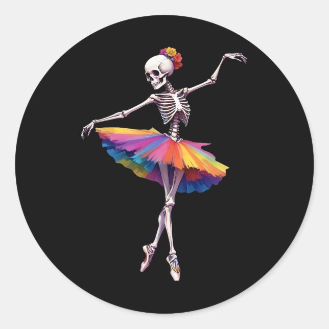 Frauentanz Skeleton Rainbow Ballerina Runder Aufkleber (Vorderseite)
