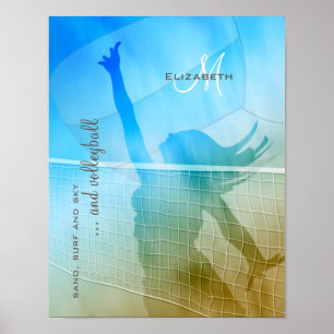 Frauenvolleyball am Strand und Surfhimmel Poster