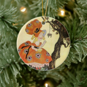 Fräulein Muffet & Spinne, Vintage Mother Goose Keramik Ornament