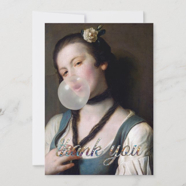 Fräulein Sassy bläst Bubble Gum  Dankeskarte (Vorderseite)