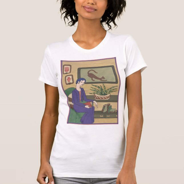 Fräulein Violet in der Bibliothek T-Shirt (Vorderseite)