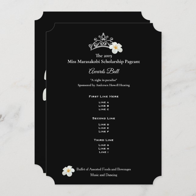 Fräuleinusa silberner Crwn Plumeria spricht Ball Einladung (Vorne/Hinten)