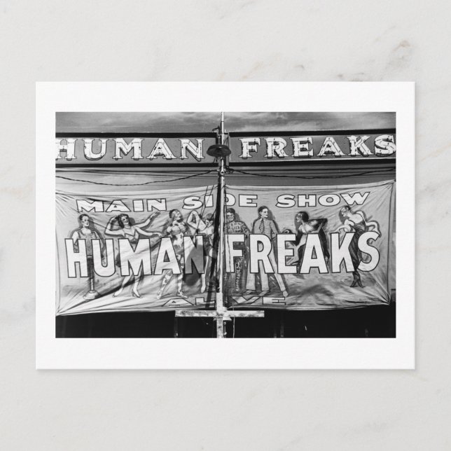 Freak Show, 1940er Postkarte (Vorderseite)