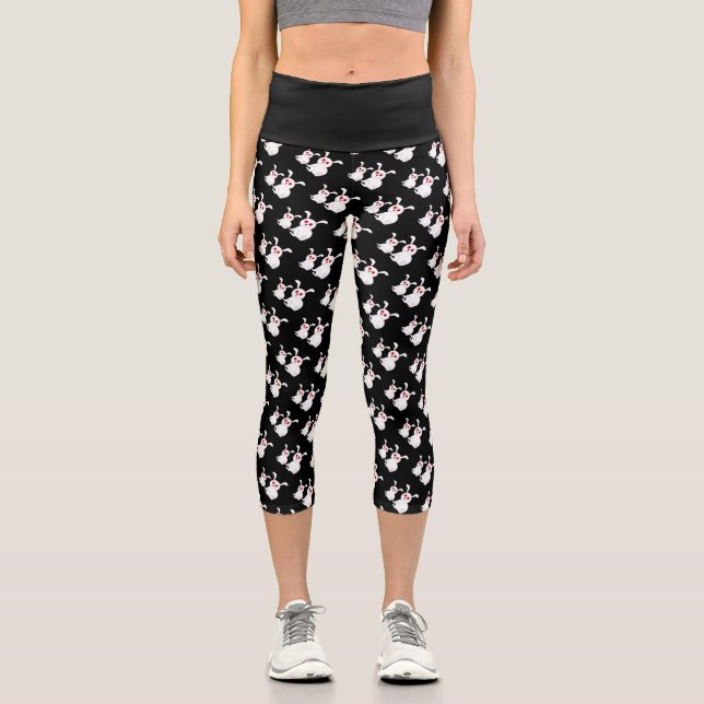 Freaked White Bands mit roten Augen Muster Capri Leggings (Vorderseite)