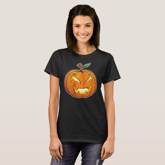 Freaky Cartoon Jack-O-Lantern (schwarz) T-Shirt (Vorne ganz)