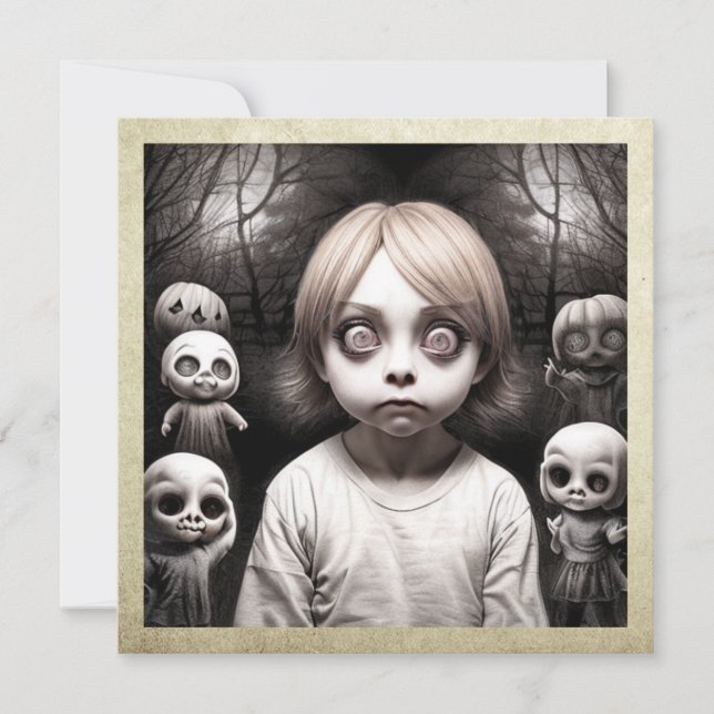 Freaky Child mit Big Eyes Halloween Einladung (Vorderseite)