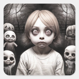 Freaky Child mit Big Eyes Halloween Quadratischer Aufkleber