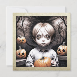 Freaky Child mit Big Eyes und Pumpkins Halloween Einladung
