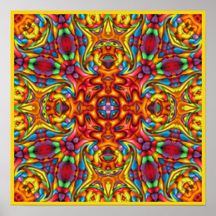 Freaky Tiki Red Vintag Fraktal Kaleidoscope Poster