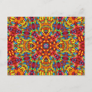 Freaky Tiki Red Vintag Fraktal Kaleidoscope Postkarte
