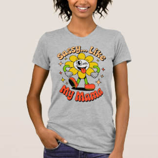 Frech wie meine Mama Lustiges Retro-Blumen Graues T-Shirt