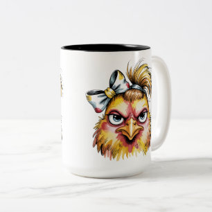 Freche mürrische Henne Gelber Bogen Unordentliche  Zweifarbige Tasse