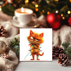 Freche orange Katze in festlichen Lichtern als Wei Feiertagskarte