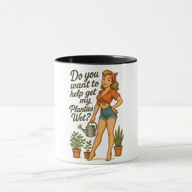 Freche Pin-Up-Gärtner Pflanze Puns Design Tasse (Zentrum)