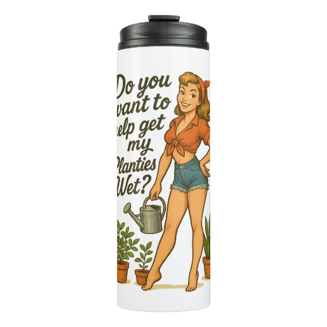 Freche Pin-Up-Gärtnerin Pflanzen Pun Design Thermosbecher (Vorderseite)