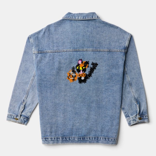 Freche schwarze Katze Herbst  Jeansjacke (Rückseite)