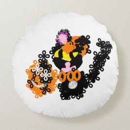 Freche schwarze Katze Herbst  Rundes Kissen
