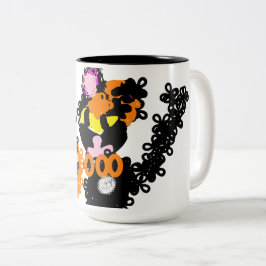 Freche schwarze Katze Herbst  Zweifarbige Tasse
