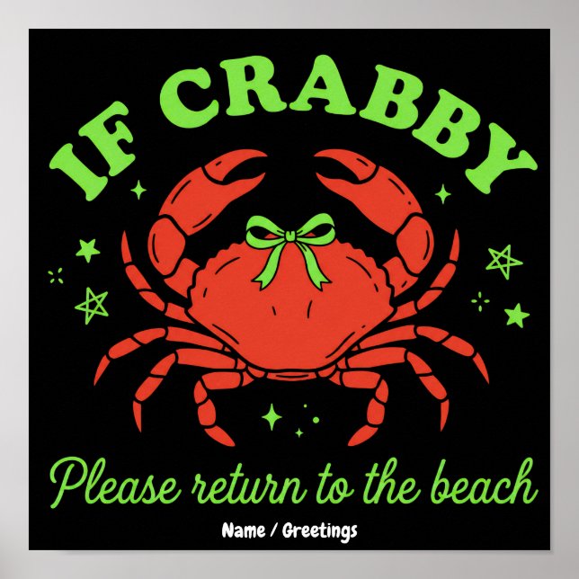  Freche Strandkrabbe im Vintage-Bow-Look  Poster (Vorne)