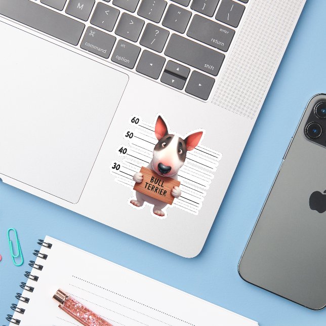 Frecher Bullterrier Aufkleber (Laptop mit iPhone)