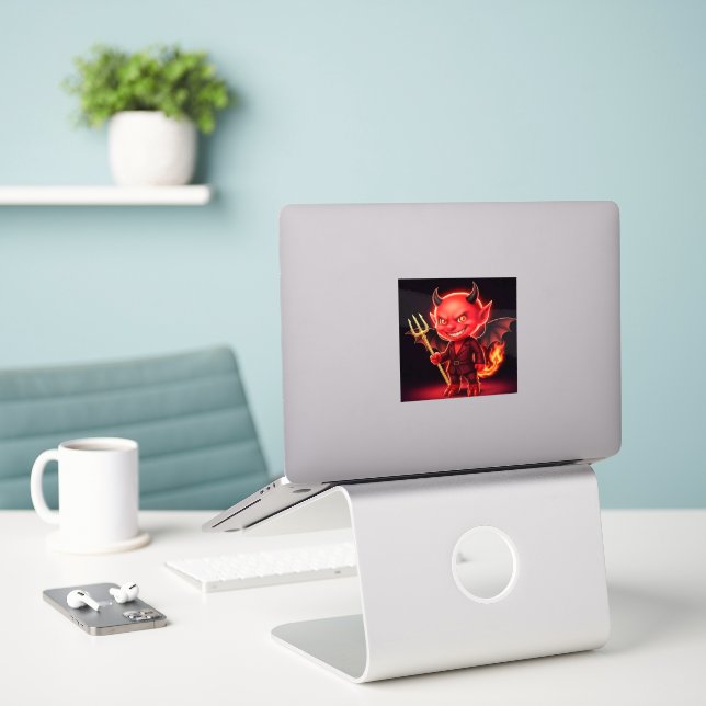 Frecher kleiner Teufel Aufkleber (Laptop auf Schreibtisch)