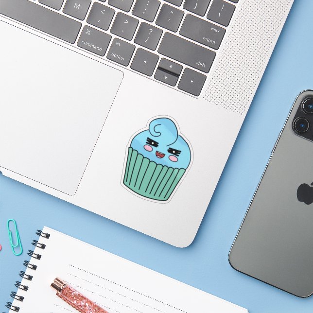 Freches Blaue Cupcake Aufkleber (Laptop mit iPhone)