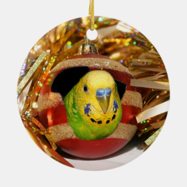 Freches Parakeet Weihnachten Keramik Ornament (Hinten)